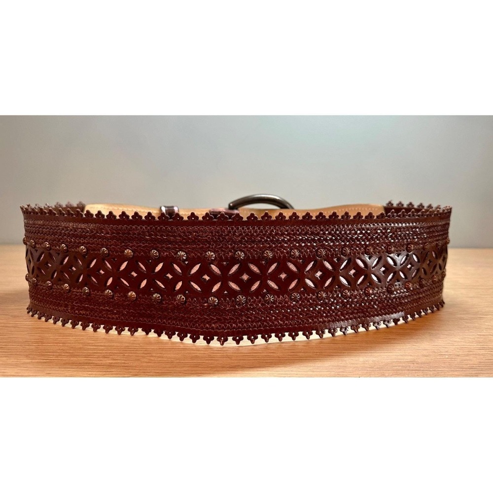 Vintage Streets Ahead Leather Belt Wide Cutout Studded USA Boho M